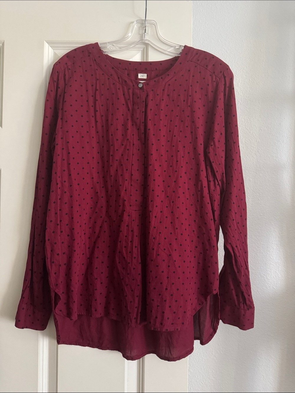 Loft the Softened Shirt Long-Sleeve Burgundy Dot Blouse size M